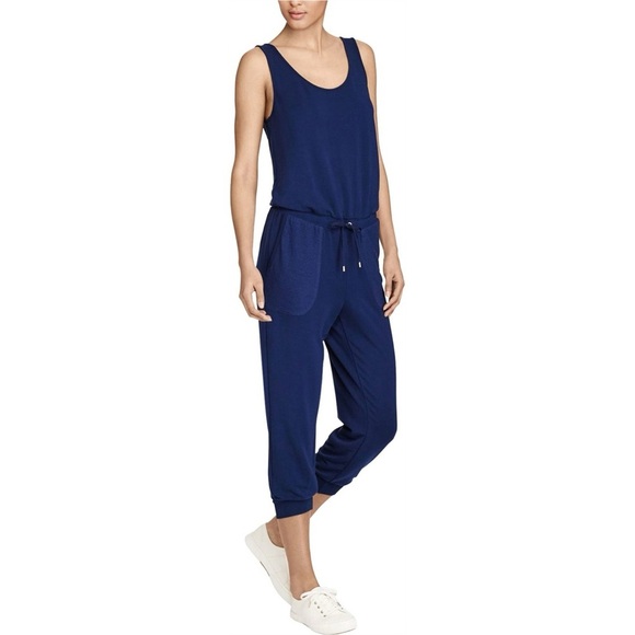 Ralph Lauren Women’s Tie Waist Sleeveless Jumpsuit in Navy Blue Size Medium - Picture 1 of 8
